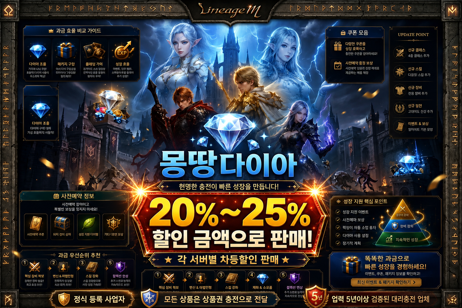 리니지M 다이아 충전 및 개인거래 메인 안내