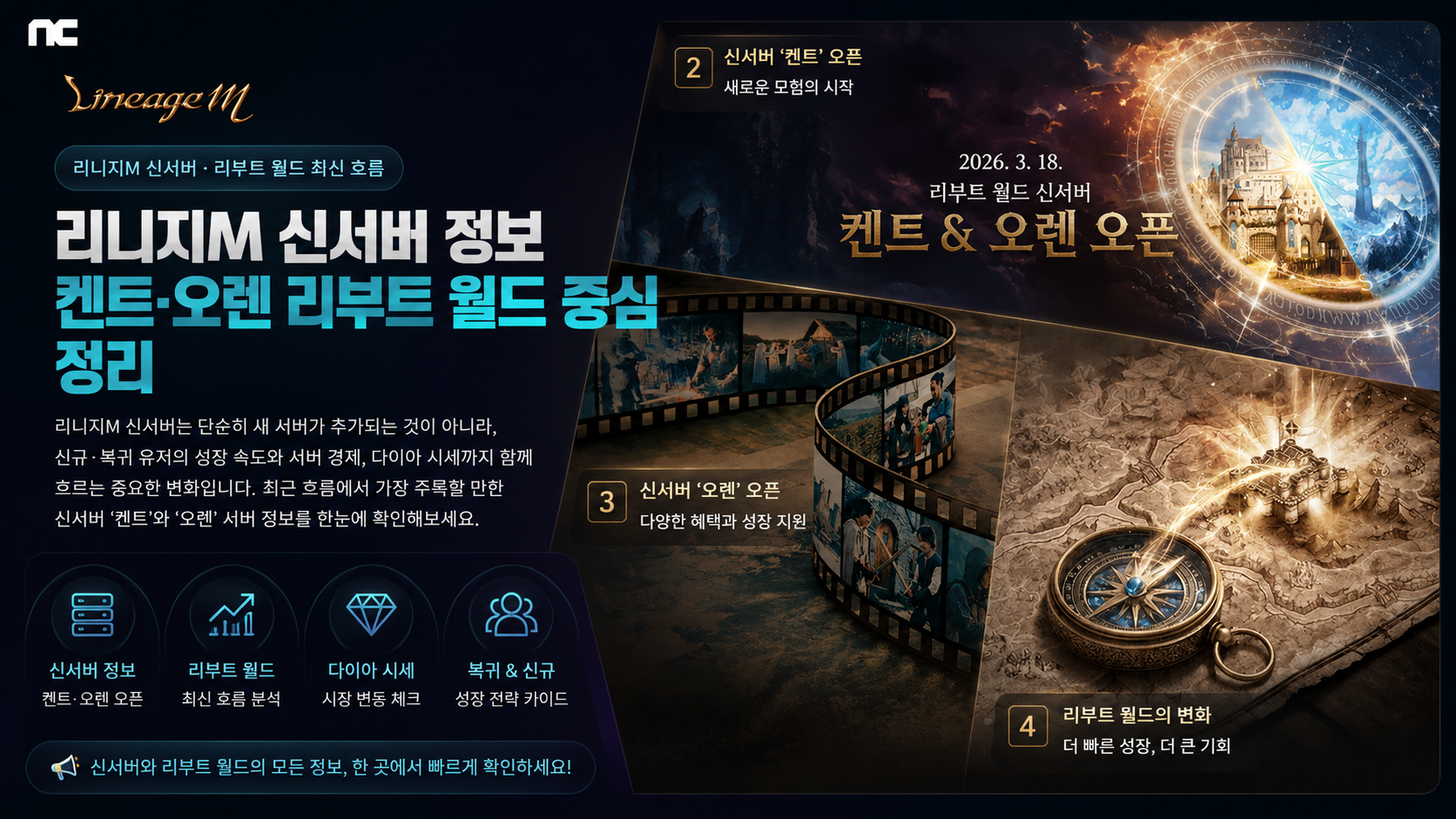 리니지M 신서버 켄트 오렌 리부트 월드 정보